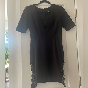 LBD side leg cutout grommet with deep v neck line brand: NUDE